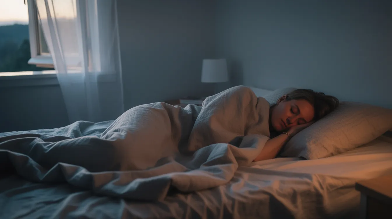 Sleeping woman in a beige bed